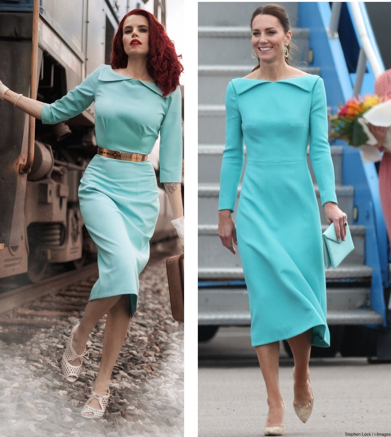 green emerald velvet dress Kate Middleton inspired engagement Deep V neckline White wrap dress –  MJcostume main image 1