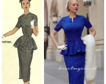 Audrey - Vintage Pencil Dress With Peplum 30s 40s - Etsy