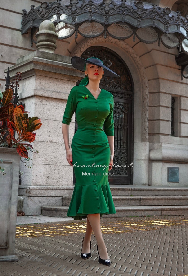 Jade zeemeermin wiebelen / op maat gemaakte jurk retro jaren '50 op maat gemaakte pinup kleding afbeelding 3
