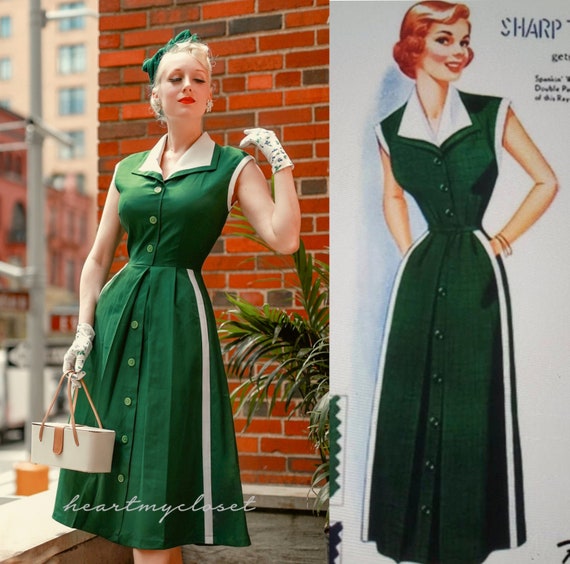 Plisado Aline vestido vintage retro de los años 50 hecho a medida -   México