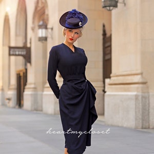 Valerie vintage draped 1950s inspiration custom made / pencil dress/ 1940s 1950s image 3