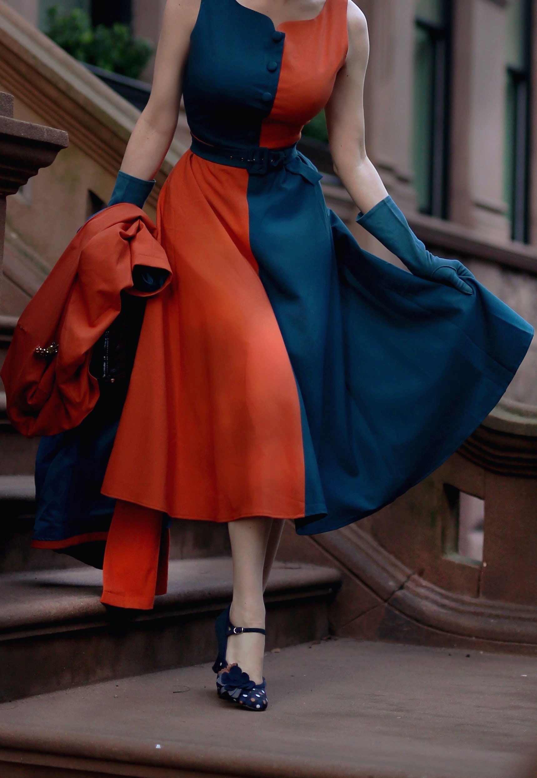MARILYN - Tv Inspired Swing Dress Colorblock Rockabilly Vintage