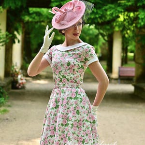 pink floral 50s dress Pink vintage women's dress floral pattern swing dress "Lily" 