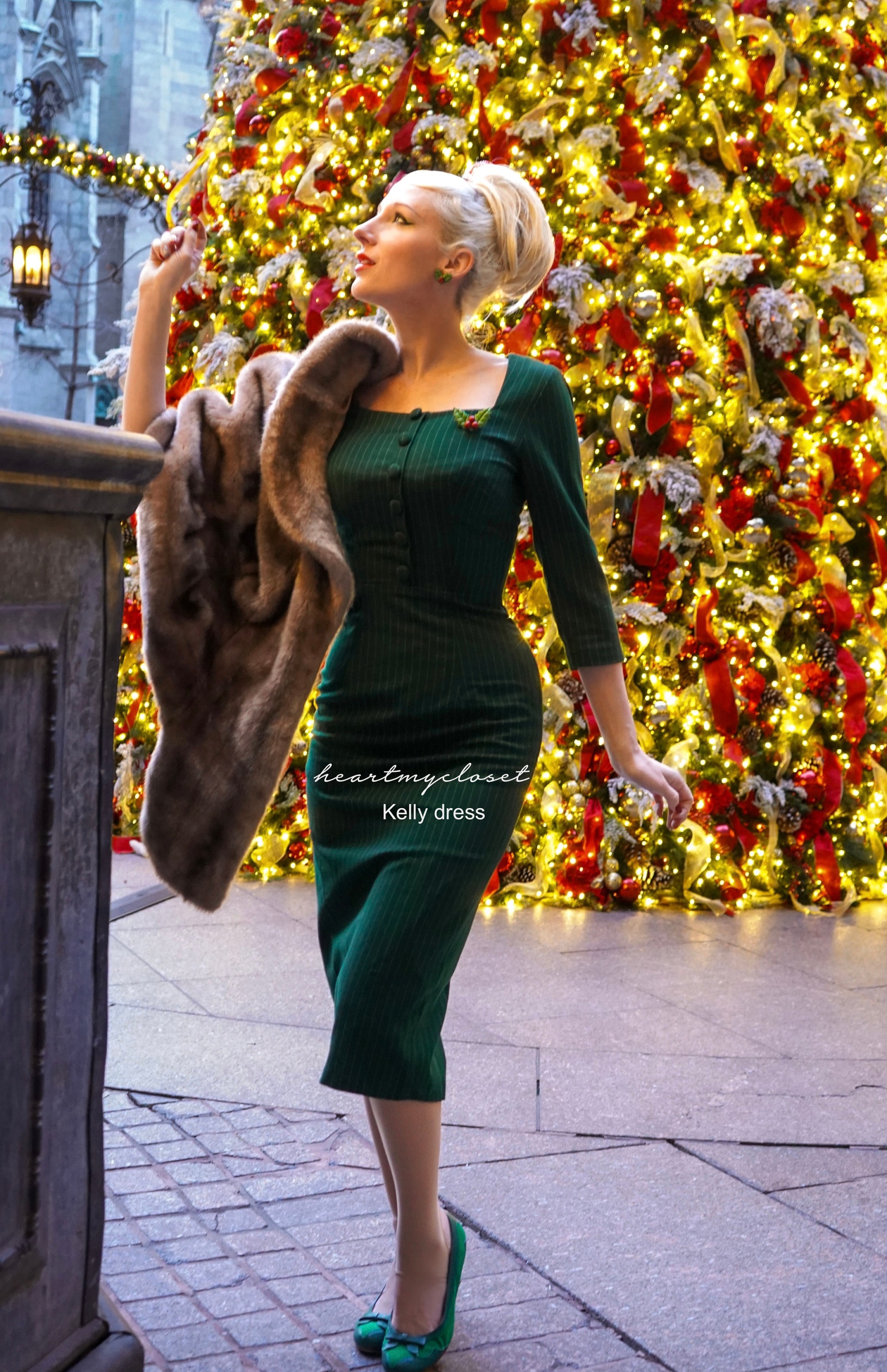 green emerald velvet dress Cowl Neck 50s Open Back Vintage Emerald Green Dress main image 0