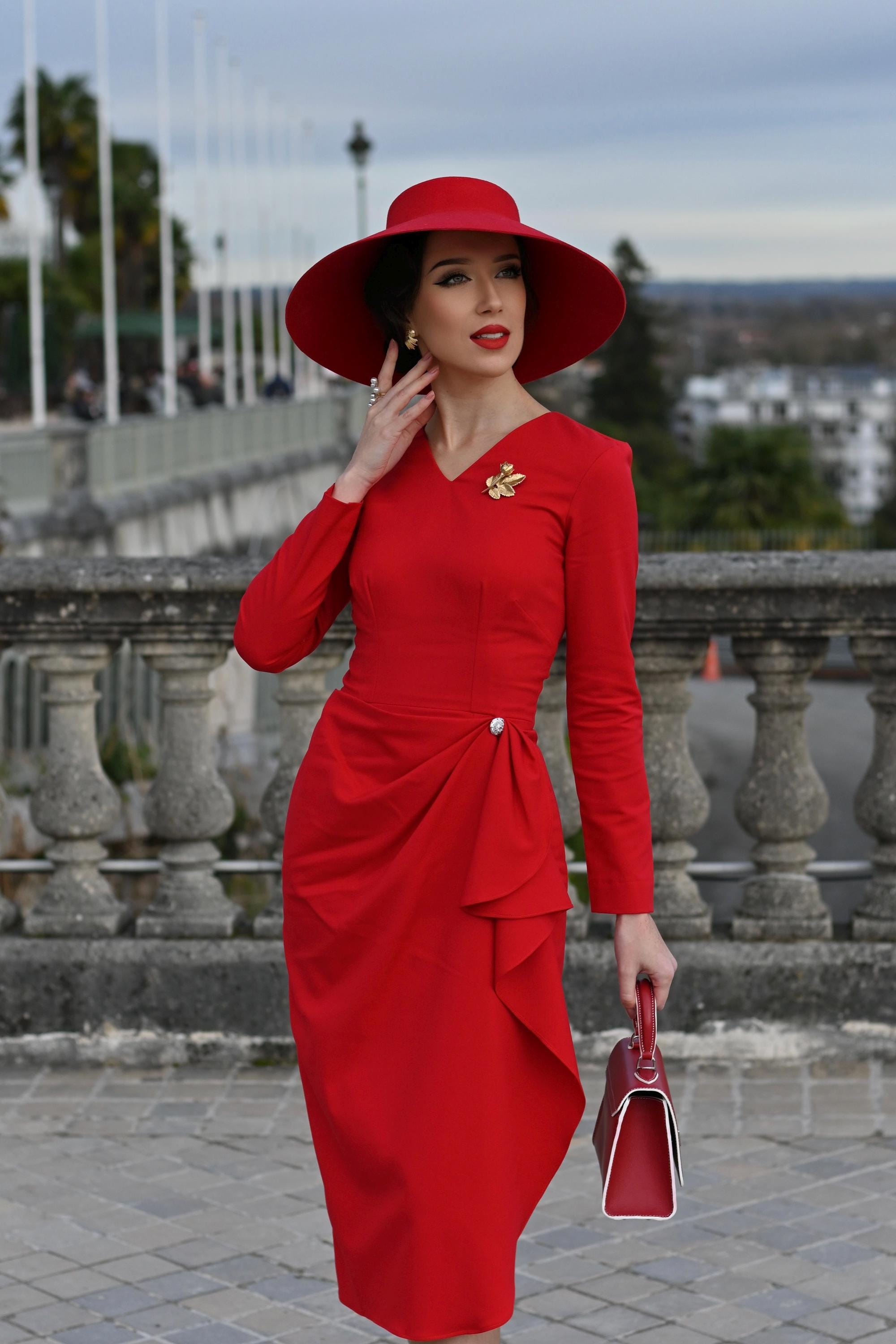 Valerie - red vintage draped 1950s inspiration custom made / pencil dress/ 1940s 1950s Valerie - red vintage draped 1950s inspiration custom made / pencil dress/ 1940s 1950s