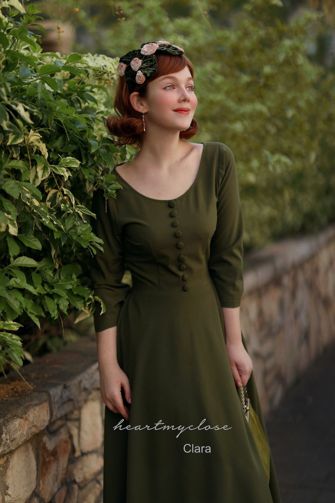 Clara Olive Vintage Swing Dress 50s Inspired Custom Made - Etsy