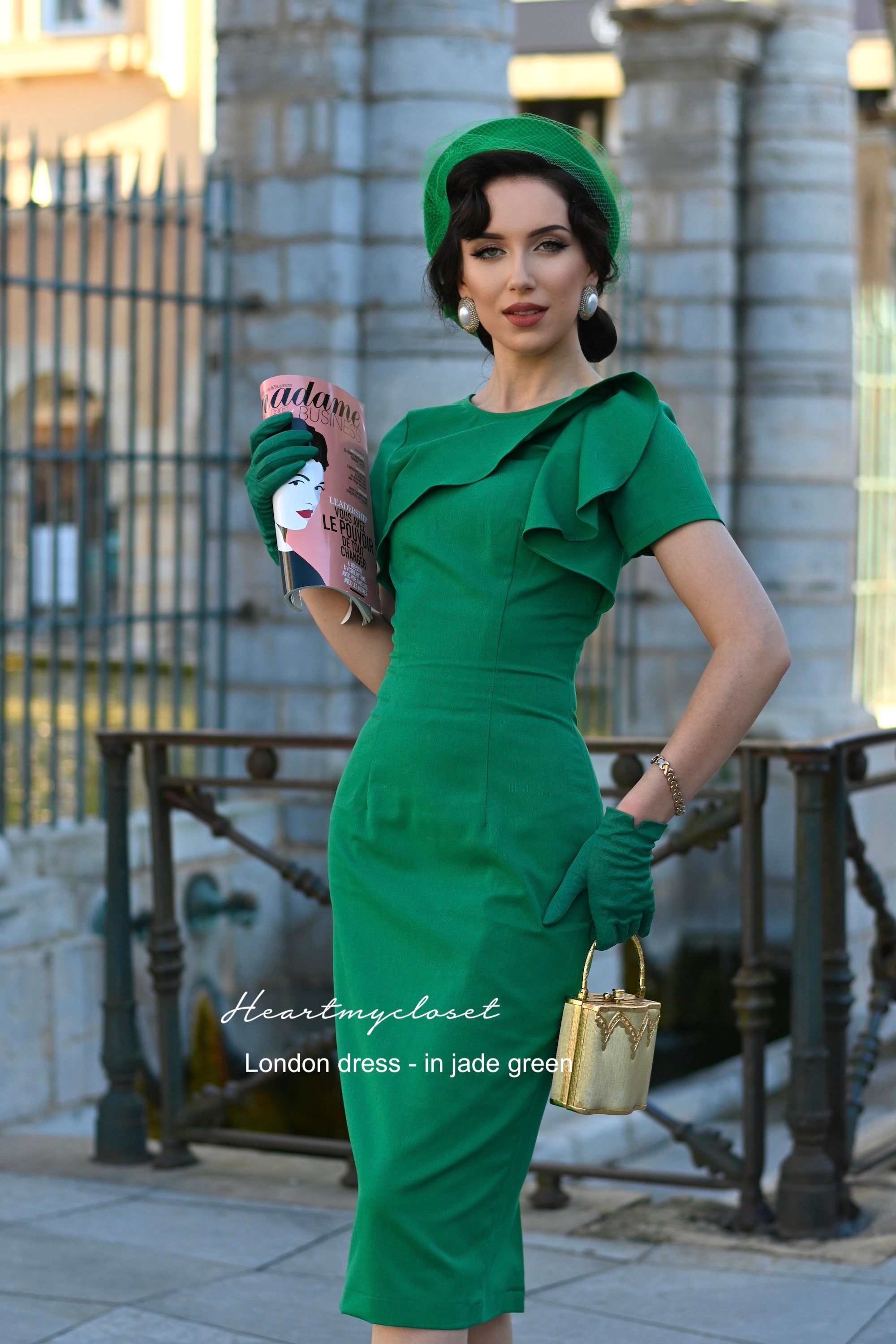 green dress london - Kate Middleton Inspired Custom Made Drape Front Jade Made from a comfortable