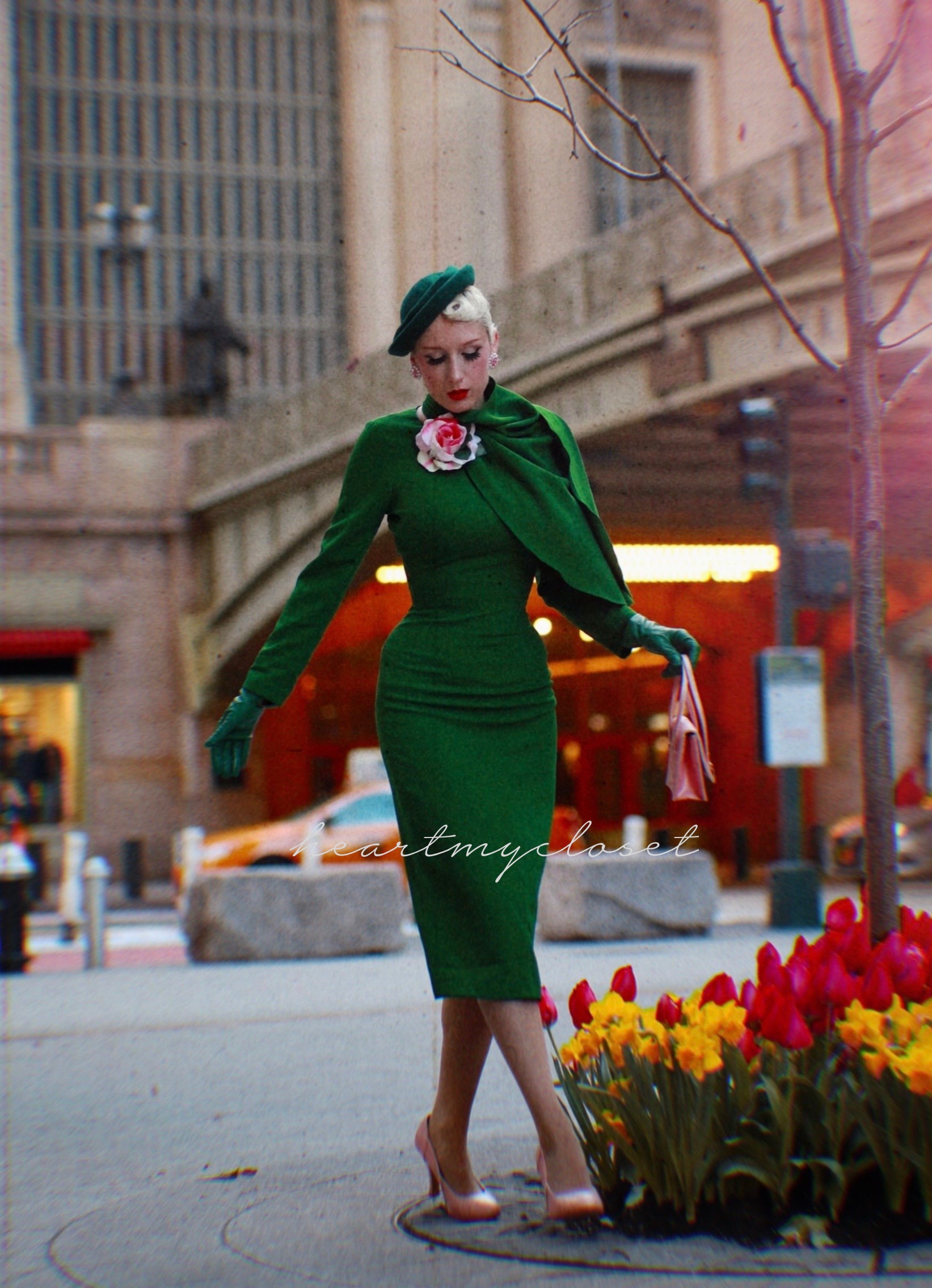 meghan markle green dress designer Meghan Markle Dark Green Two Pieces Dress With Long Sleeves 2019 TCD8531