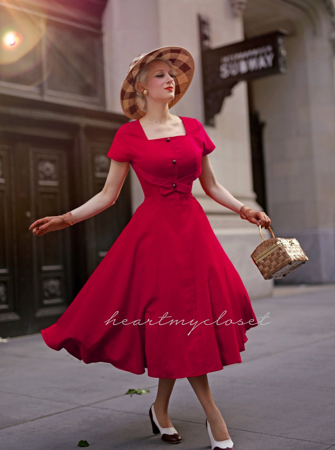 Criss cross front /1950s swing / custom made dress retro 50s - Etsy 日本