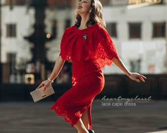 Red Cape + Pencil Dress Inspired From a Beautiful Design