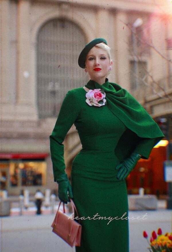 Meghan Markle inspired GREEN dress custom made pencil with SEMI CAPE