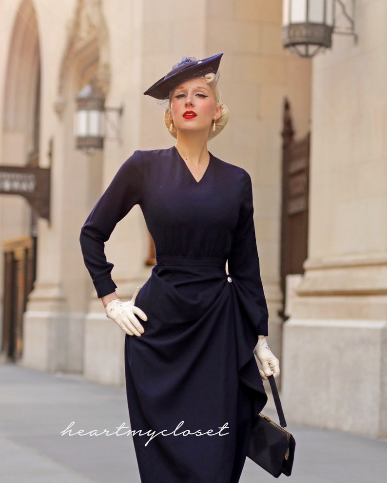 Valerie vintage draped 1950s inspiration custom made / pencil dress/ 1940s 1950s image 2