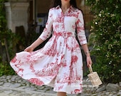 Riu⭐︎Twist ribbon Toile de Jouy dress Riu Twist ribbon Toile de Jouy dress - メルカリ