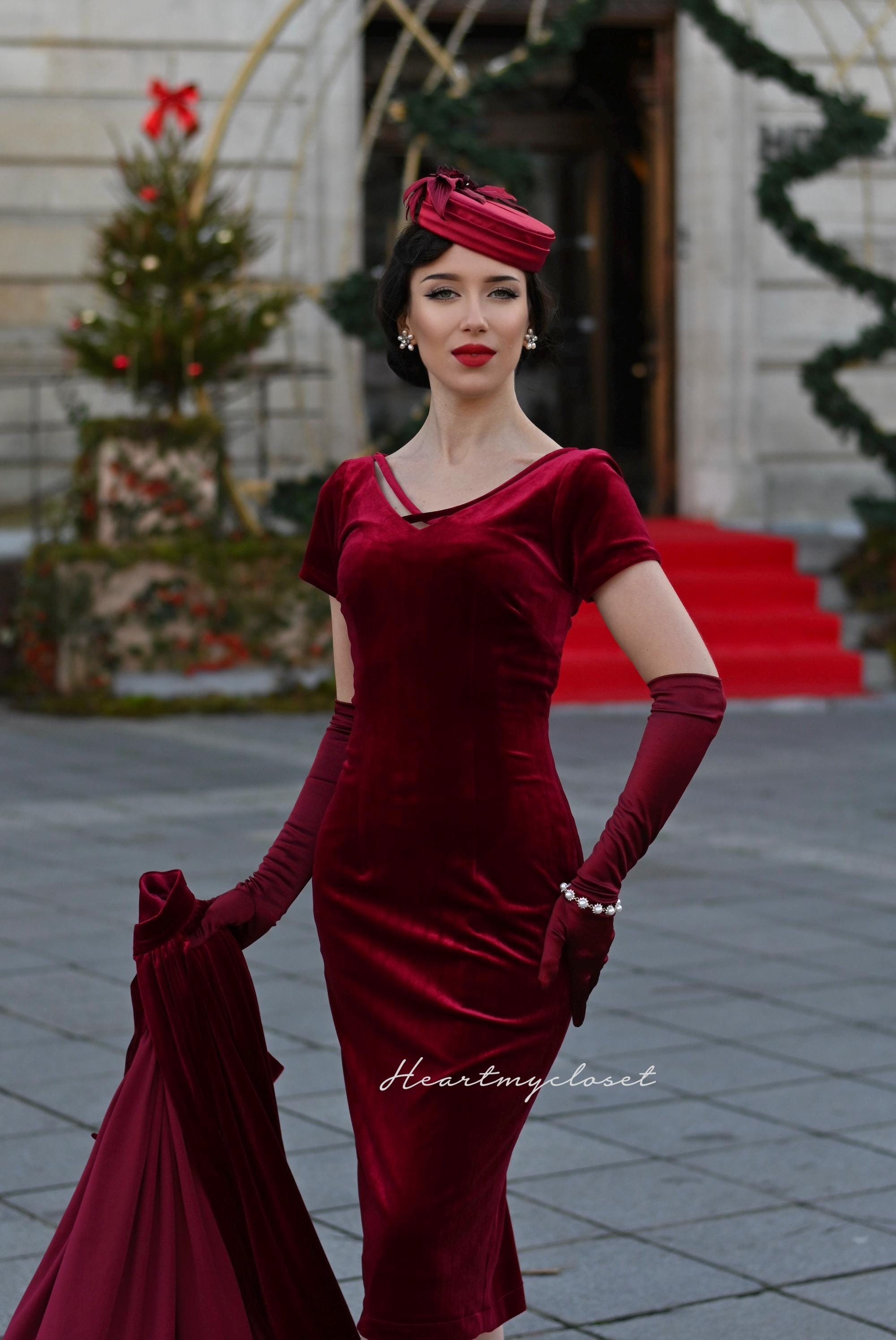 Red Velvet Knee Length Dress