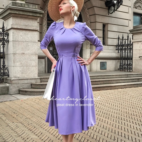 Kate Middleton Lavender Pleated - Swing Dress Celeb Inspired Custom Made