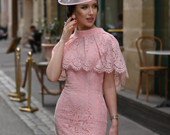 Soft Pink Cape Pencil Dress Inspired From a Beautiful Design