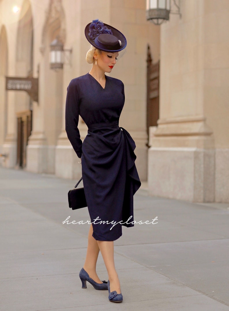 Valerie vintage draped 1950s inspiration custom made / pencil dress/ 1940s 1950s image 1