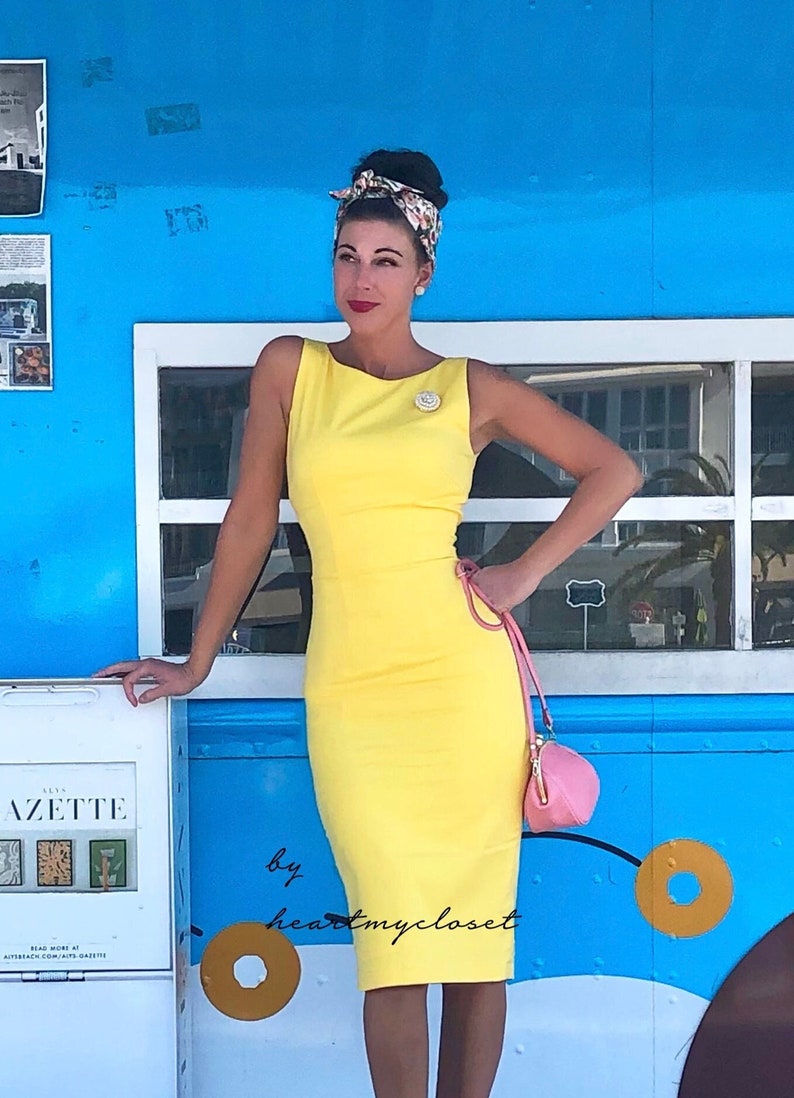 Meghan pencil yellow dress celeb inspired custom made image 1
