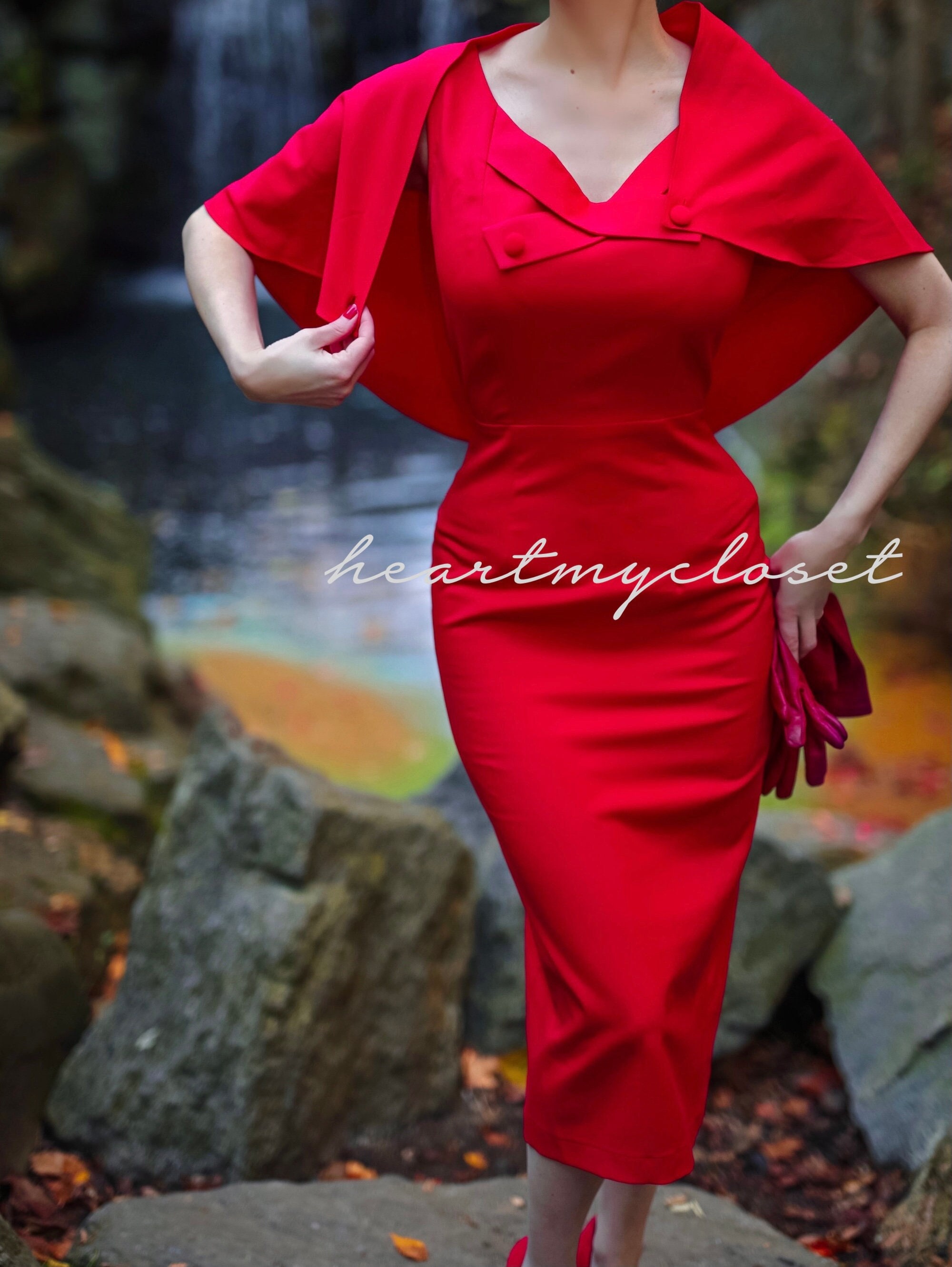 Sandra - 1950s Pencil Dress With Matching Cape - Etsy