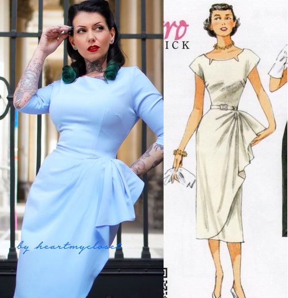 EVE - Vintage Draped 1950s Inspiration Custom Made / Pencil Dress