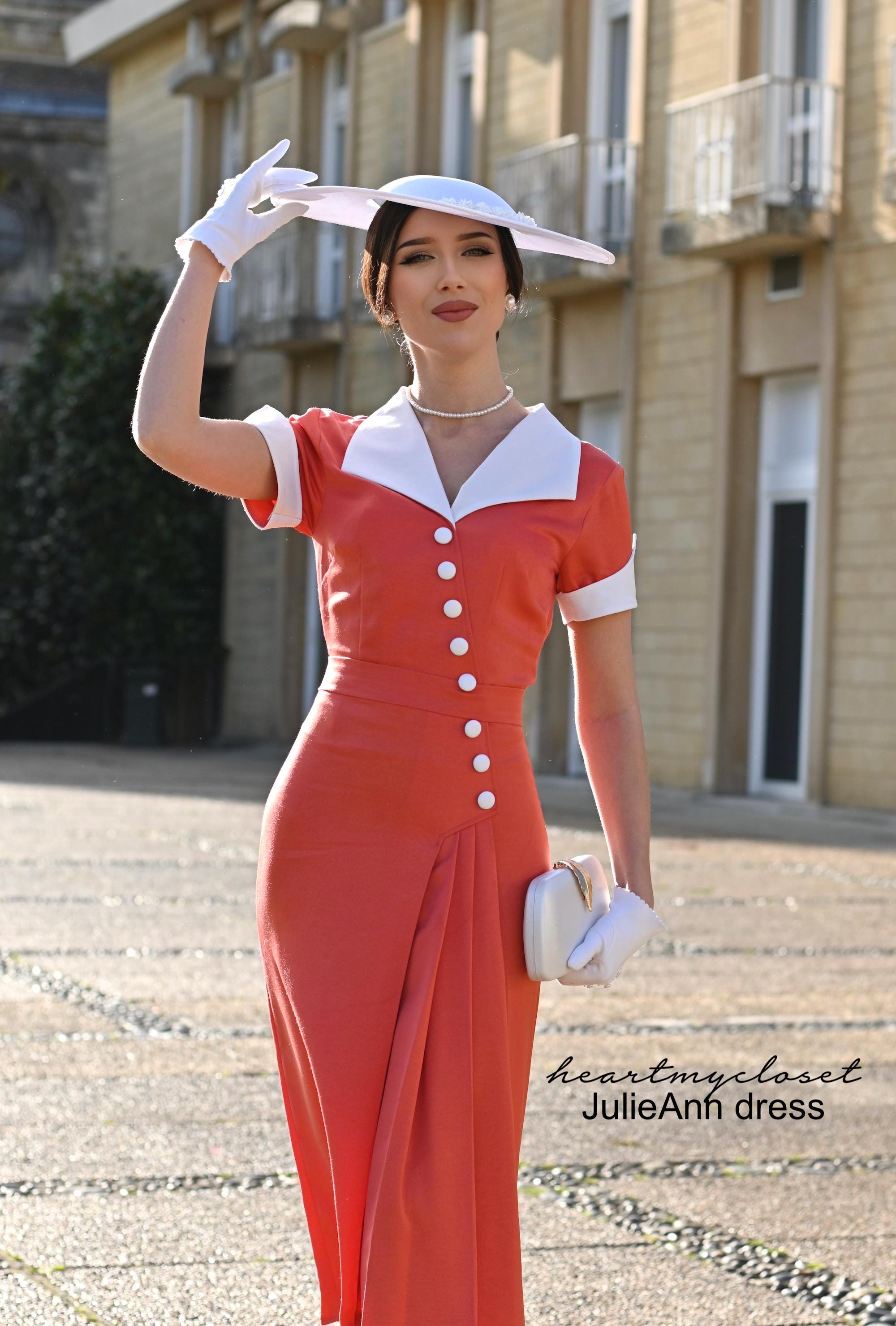 Crepe Satin Julieann Pleat Dress - 1950s Inspiration Dress Custom