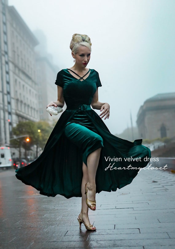 Vivien Velvet Pencil Dress Removable Skirt Wrap / 1950s Vintage Inspired -   Canada