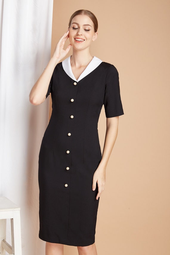 Buy Pearl Buttons Pencil Dress Classy 50s Wiggle Custom Made LBD