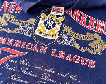 Vintage 90s New York Yankees T-shirt - Nutmeg Mills MLB Blue Tee