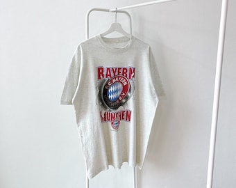 Vintage 90s/ Bayern Munich/ Soccer/ Vintage Nutmeg mills screen 2 side gray t-shirt/ L