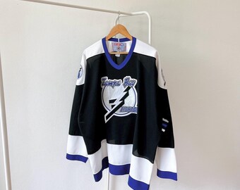 Maillot De Hockey Vintage CCM Tampa Bay Lightning – Années 90 – Taille L – Blanc/Bleu/Noir