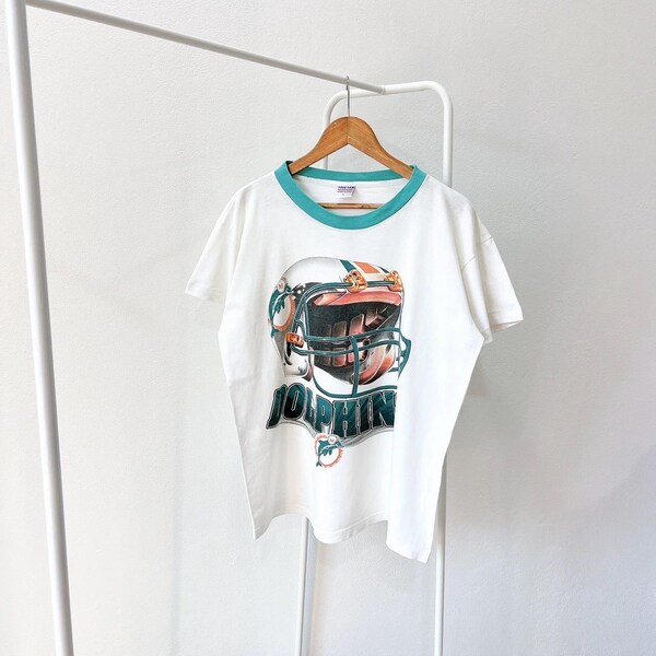 Camiseta blanca de los Miami Dolphins de los años 90/Fútbol americano para verdaderos fanáticos (L)