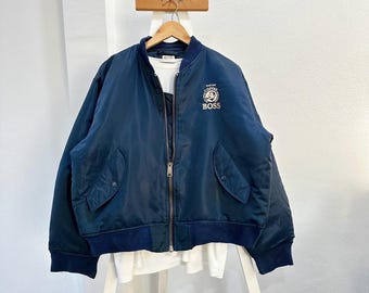 Vintage Coffee Boss Embroidery Big Logo Ma 1 Bomber Jacket Size M