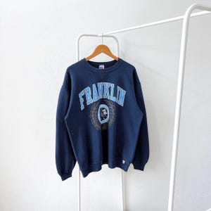 Vintage 90s/ Franklin University/ big logo/ Made in USA/ vintage Russell blue sweatshirt/ XL