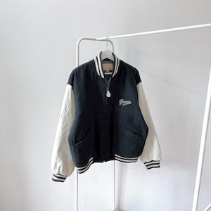 Vintage 90s Guess Varsity Jacket: Classic Black USA Made (M)