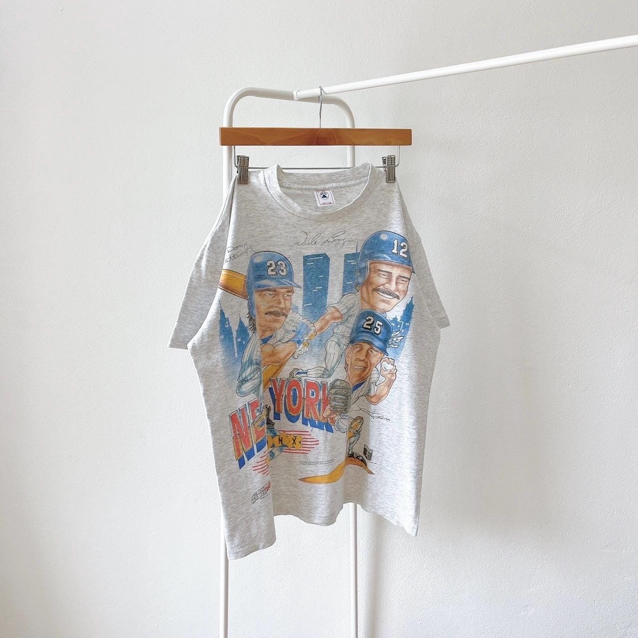 Vintage 90s NY Yankees Caricature T-shirt - MLB Gray Delta Tee (L