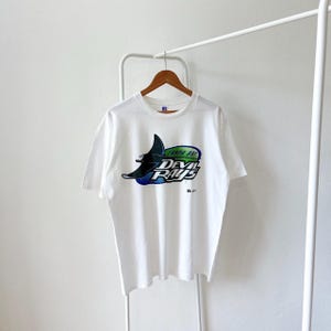 Maglietta vintage anni &#39;90/ Tampa Bay/ Devil/ Rays/ 1995/ baseball/ Russell made in USA, bianca (L)