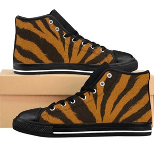 Stylish Tiger Print High Top Sneakers, Trendy Footwear, Casual Everyday Shoes, Unique Gifts for Sneaker Lovers, Animal Print Fashion