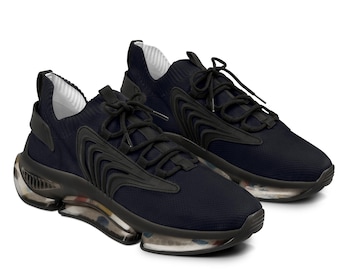 Zapatillas deportivas negras de malla / Suela gruesa, tejido transpirable