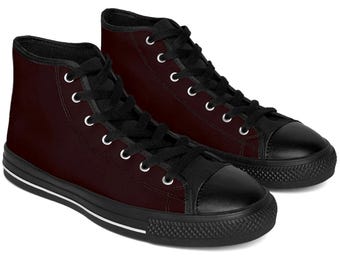 Deep Brown High-Top Sneakers, Men's Casual Nylon Canvas Shoes