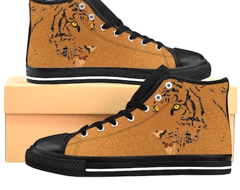 Men's Tiger Print High Top Sneakers: Stylish Athletic Shoes