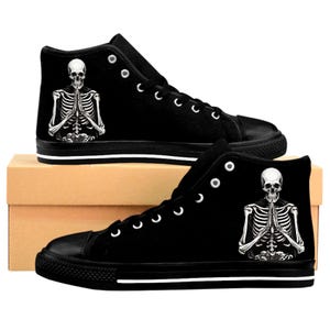 Skeleton Graphic High-Top Sneakers - Trendy Casual Shoes, Halloween Footwear, Hipster Style Sneakers