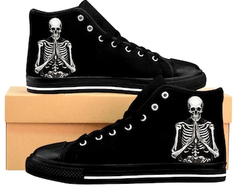 Baskets montantes à motif squelette - Chaussures décontractées tendance, chaussures d'Halloween, baskets style hipster