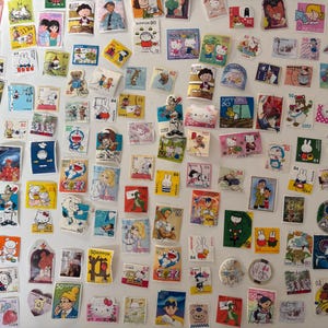 Used Japanese stamps Set of 50 stamps featuring various cartoon characters  Decoupage Craft Handmade Materials Off paper Mix