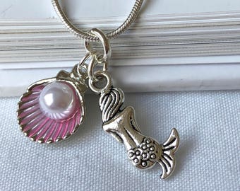 Mermaid and shell charm necklace