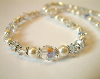 Snowdrift Swarovski crystal and pearl necklace - Bridal