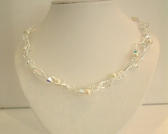 Swarovski entwined crystal and pearl necklace - bridal