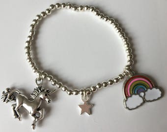 Unicorn and rainbow charm bracelet