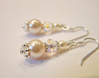 Snowdrift crystal and pearl earrings - bridal