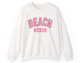 Beach Babe Crewneck Sweatshirt, Summer Vibes Hoodie, Beach Apparel, Casual Wear, Gift for Her, Vacation Sweatshirt, Matching Vacation