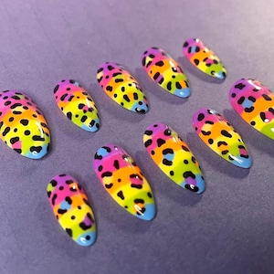 Rainbow Leopard Print Almond Press On Nails